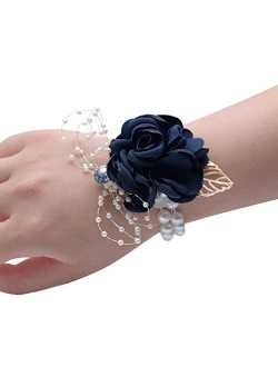 Buery Wrist Corsage, Pack of 2 Wedding Bridal Wrist Flower Corsage Hand Flower Decor for Prom Party Wedding Homecoming (Blue)