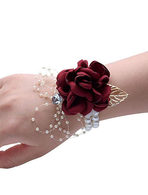 Buery Wrist Corsage, Pack of 2 Wedding Bridal Wrist Flower Corsage Hand Flower Decor for Prom Party Wedding Homecoming (Blue)