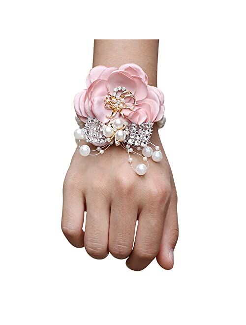 Buery Wrist Corsage, Pack of 2 Wedding Bridal Wrist Flower Corsage Hand Flower Decor for Prom Party Wedding Homecoming (Blue)