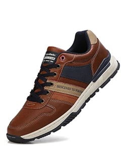 Mens Fashion Sneakers Casual Shoes Leather Breathable Comfortable Low-Top Walking Shoes