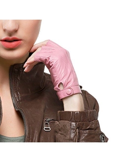 Women Driving Nappa Leather Gloves Half Finger Fingerless Lined Gloves for Nappaglo