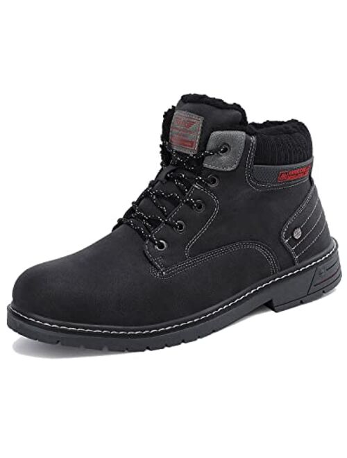 AX BOXING Mens Snow Boots Outdoor Warm Non Slip Fur Lined Ankle Boots Leather Winter Shoes