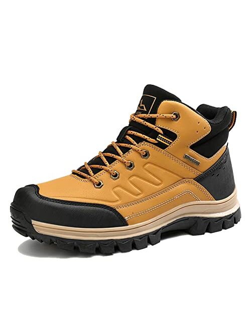 AX BOXING Mens Hiking Boots Winter Snow Boots Anti-Slip Leather Warm Shoes Fur Lined Outdoor Boots