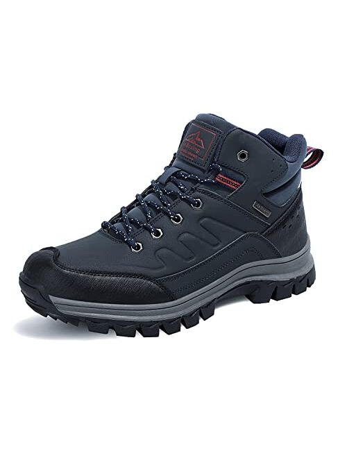 AX BOXING Mens Hiking Boots Winter Snow Boots Anti-Slip Leather Warm Shoes Fur Lined Outdoor Boots