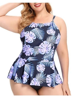 Plus Size Swimsuit for Women - Tummy Control Plus Size Bathing Suits - High Waisted Two Piece Bikini Tankini