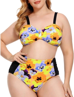 Plus Size Swimsuit for Women - Tummy Control Plus Size Bathing Suits - High Waisted Two Piece Bikini Tankini