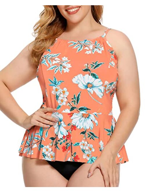 AS ROSE RICH Plus Size Swimsuit for Women - Tummy Control Plus Size Bathing Suits - High Waisted Two Piece Bikini Tankini