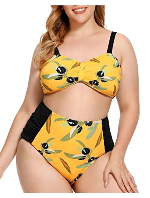 AS ROSE RICH Plus Size Swimsuit for Women - Tummy Control Plus Size Bathing Suits - High Waisted Two Piece Bikini Tankini