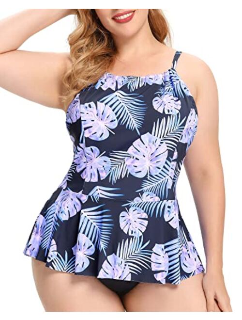 AS ROSE RICH Plus Size Swimsuit for Women - Tummy Control Plus Size Bathing Suits - High Waisted Two Piece Bikini Tankini