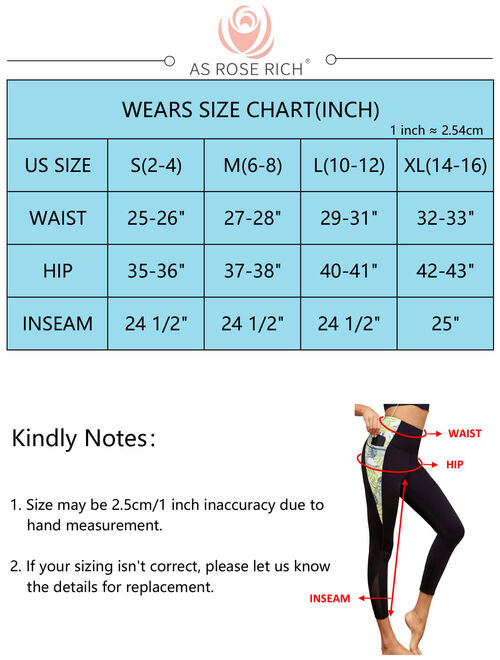 As Rose Rich Workout Leggings for Women 2 Side Pockets Yoga Pants, S-XL