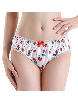 Women's Floral Satin Lingerie Bikini Briefs Panties Knickers