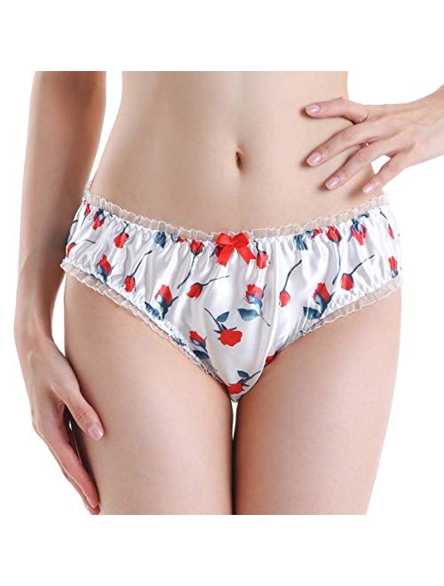 Satini Women's Floral Satin Lingerie Bikini Briefs Panties Knickers