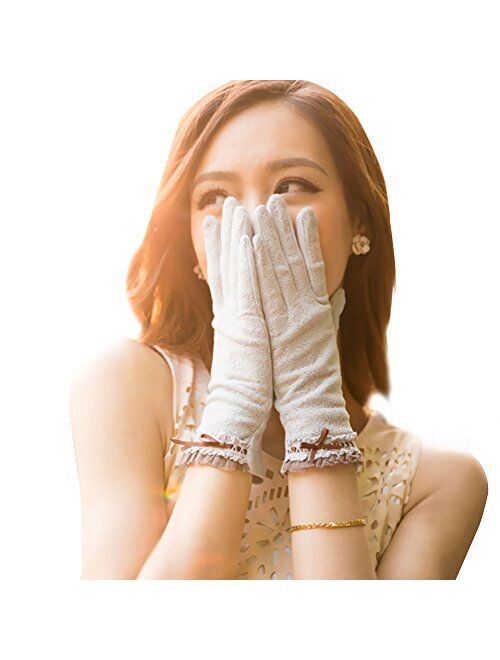 Nappaglo Women's Lace Sunscreen Driving Gloves Touchscreen Outdoor Bowknot for Summer UV Protection