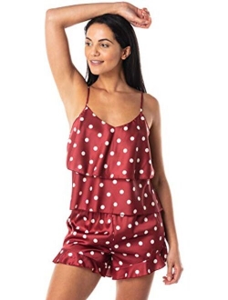 Lingerie Satin Pajamas Set Cami Shorts Polka Dot Sleepwear Nightwear