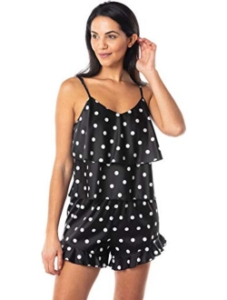 Lingerie Satin Pajamas Set Cami Shorts Polka Dot Sleepwear Nightwear