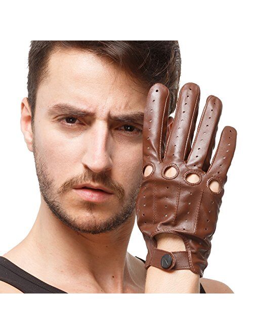 Nappaglo Men's Driving Leather Gloves Italian Lambskin Full-Finger Motorcycle Cycling Riding Unlined Gloves (Touchscreen or Non-Touchscreen)