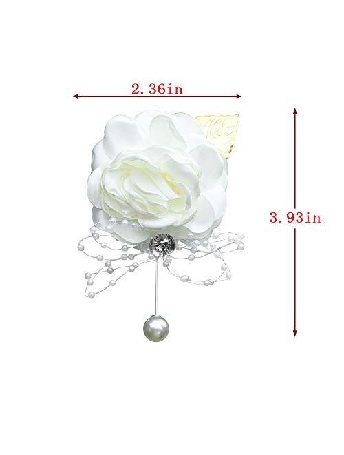 XAN Bridesmaid Wrist Flower Corsage Bride Silk Wrist Flower, with Artificial Pearl Bead Elastic Bracelet Wristband Gold Leaf, Used for Wedding Ball Hand Flower Decoration