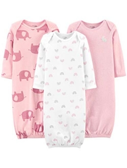 Baby Girls' Cotton Sleeper Gown, Pack of 3