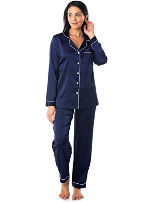 Satini Pajamas Long Sleeve Button Down Set Satin Sleepwear Nightwear Loungewear