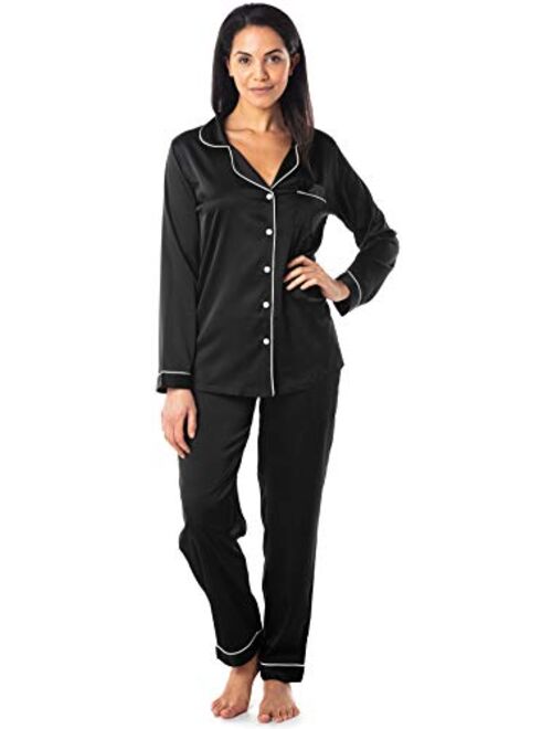 Satini Pajamas Long Sleeve Button Down Set Satin Sleepwear Nightwear Loungewear