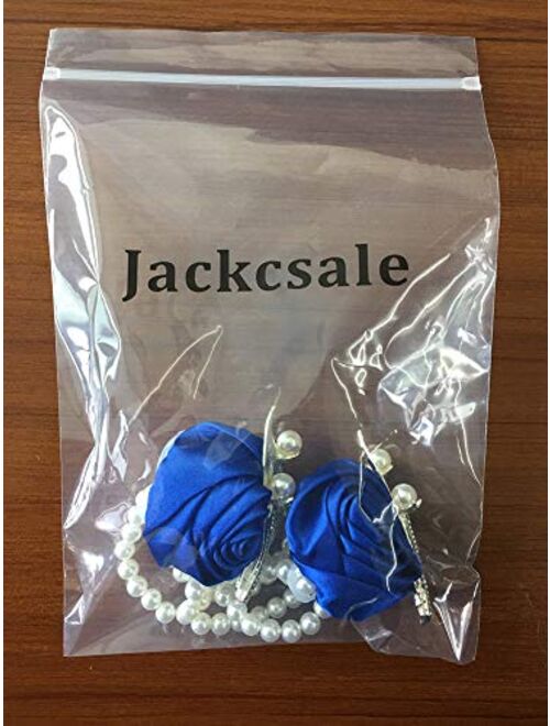 Jackcsale Fashion Wedding Bridesmaid Wrist Flower Corsage Party Hand Flower Decor with Faux Pearl Bead Wristband Blue Pack of 2