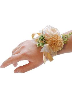 Skydume Snadulor 1 Pcs Wedding Bridal Wrist Corsage Prom Wrist Flower Corsage Flowers for Wedding Party, Graduation Party(Champagne), One Size