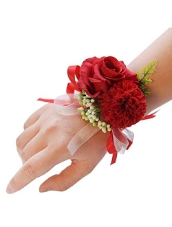 Skydume Snadulor 1 Pcs Wedding Bridal Wrist Corsage Prom Wrist Flower Corsage Flowers for Wedding Party, Graduation Party(Champagne), One Size