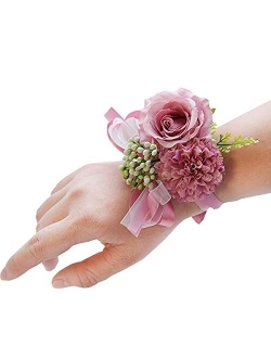 Skydume Snadulor 1 Pcs Wedding Bridal Wrist Corsage Prom Wrist Flower Corsage Flowers for Wedding Party, Graduation Party(Champagne), One Size