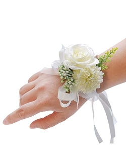 Skydume Snadulor 1 Pcs Wedding Bridal Wrist Corsage Prom Wrist Flower Corsage Flowers for Wedding Party, Graduation Party(Champagne), One Size