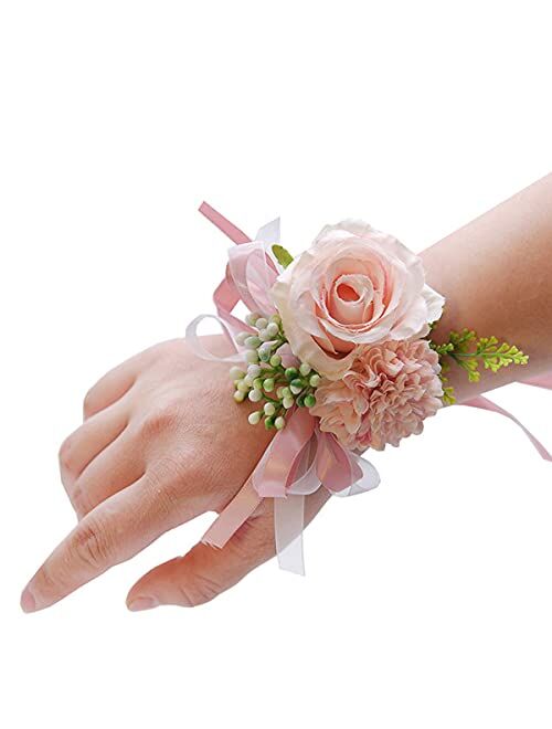 Skydume Snadulor 1 Pcs Wedding Bridal Wrist Corsage Prom Wrist Flower Corsage Flowers for Wedding Party, Graduation Party(Champagne), One Size