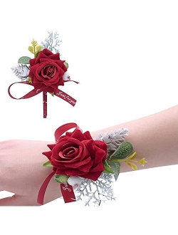 Plaoode Handmade Artificial Rose Wedding Bridal Wrist Flower Corsage Hand Flower Decor for Prom Party Wedding Homecoming (Pink)