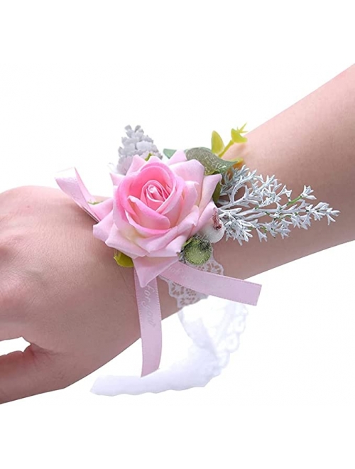 Plaoode Handmade Artificial Rose Wedding Bridal Wrist Flower Corsage Hand Flower Decor for Prom Party Wedding Homecoming (Pink)