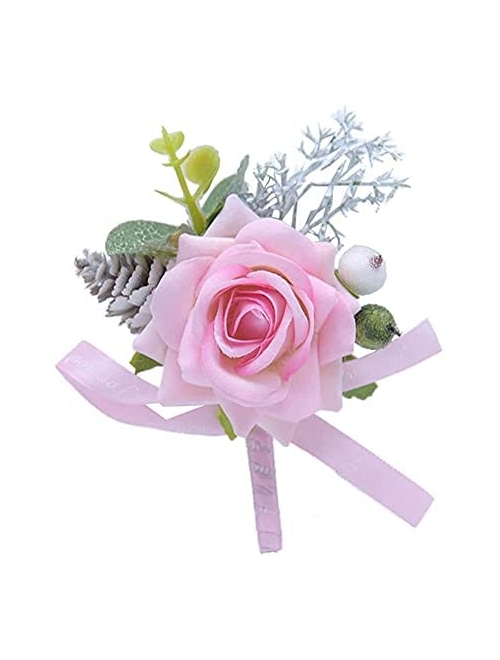 Plaoode Handmade Artificial Rose Wedding Bridal Wrist Flower Corsage Hand Flower Decor for Prom Party Wedding Homecoming (Pink)