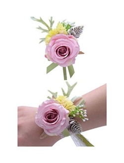 Flonding Wedding Wrist Corsage and Boutonniere Set Party Prom Hand Flower Suit Decor Ivory