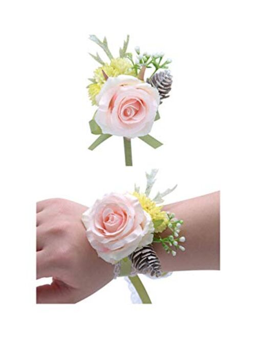 Flonding Wedding Wrist Corsage and Boutonniere Set Party Prom Hand Flower Suit Decor Ivory