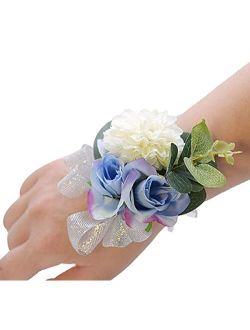 Skydume Snadulor 1 Pcs Small Fresh Artificial Flower Wrist Flower Corsage,Used for Outdoor Wedding,Wedding Anniversary,Party(Blue)