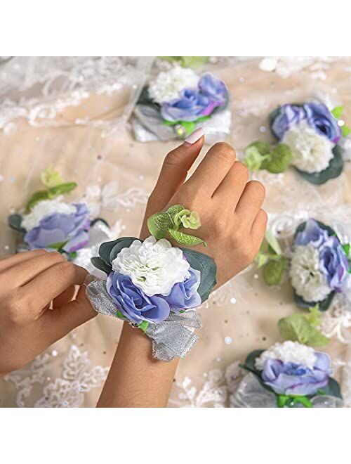 Campsis Bridesmaid Handflowers White Corsage Flower Wrist Flowers Corsage Bracelet Wedding Decor Lace Handstrap Bridal Bride Girls Lady Accessories for Ceremony Dinner Pa