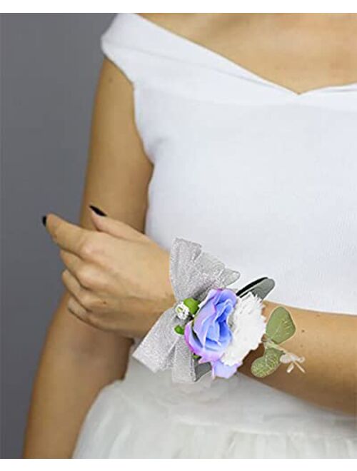 Campsis Bridesmaid Handflowers White Corsage Flower Wrist Flowers Corsage Bracelet Wedding Decor Lace Handstrap Bridal Bride Girls Lady Accessories for Ceremony Dinner Pa