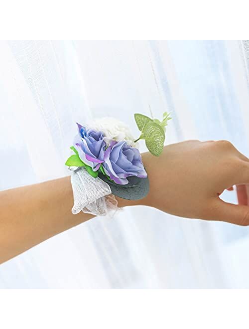 Campsis Bridesmaid Handflowers White Corsage Flower Wrist Flowers Corsage Bracelet Wedding Decor Lace Handstrap Bridal Bride Girls Lady Accessories for Ceremony Dinner Pa