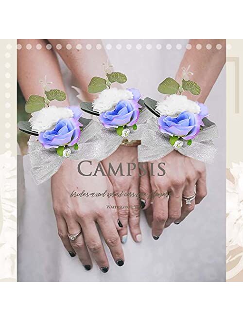 Campsis Bridesmaid Handflowers White Corsage Flower Wrist Flowers Corsage Bracelet Wedding Decor Lace Handstrap Bridal Bride Girls Lady Accessories for Ceremony Dinner Pa