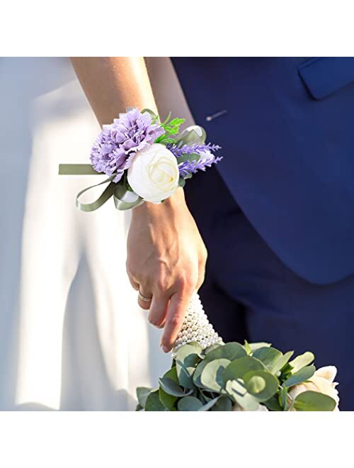 Campsis Set of 2 Wedding Bride Rose Flower Wrist Corsage White Handmade Leave Hand Flower Bride Bridal Bridesmaid Wristlet for Engagement Prom Party Beach Photography