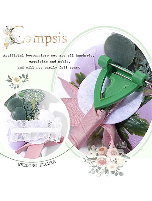 Campsis Bridal Corsage for Wedding Purple Artificial Boutonniere Set Elastic Corsage Boutonniere Set Flower Decor Girls Groom Groomsman Bridesmaid Lady for Prom and Dinne