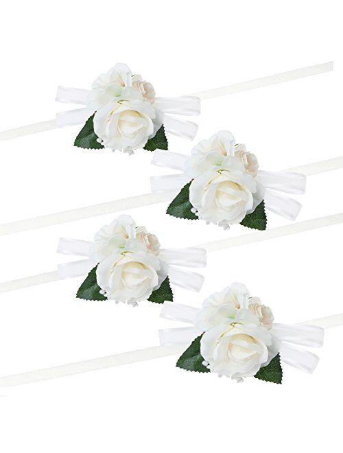 Toes Home Pack of 4 Girl Bridesmaid Wedding Wrist Corsage Party Prom Hand Flower Decor (Blue)