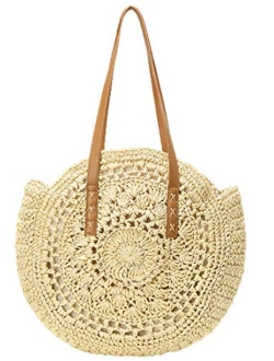 Xmlmry Straw Handbags Women Handwoven Round Corn Straw Bags Natural Chic Hand Large Summer Beach Tote Woven Handle Shoulder Bag