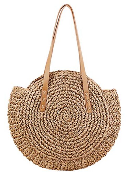 Xmlmry Straw Handbags Women Handwoven Round Corn Straw Bags Natural Chic Hand Large Summer Beach Tote Woven Handle Shoulder Bag