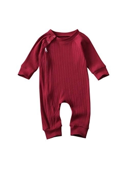 Ciycuit Newborn Baby Boy Girl Romper Clothes Infant Solid Ribbed Onesie Bodysuit Jumpsuit Outfits