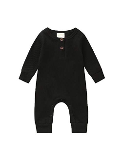 Ciycuit Newborn Baby Boy Girl Romper Clothes Infant Solid Ribbed Onesie Bodysuit Jumpsuit Outfits