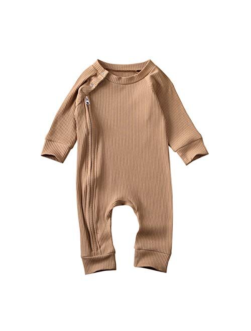 Ciycuit Newborn Baby Boy Girl Romper Clothes Infant Solid Ribbed Onesie Bodysuit Jumpsuit Outfits