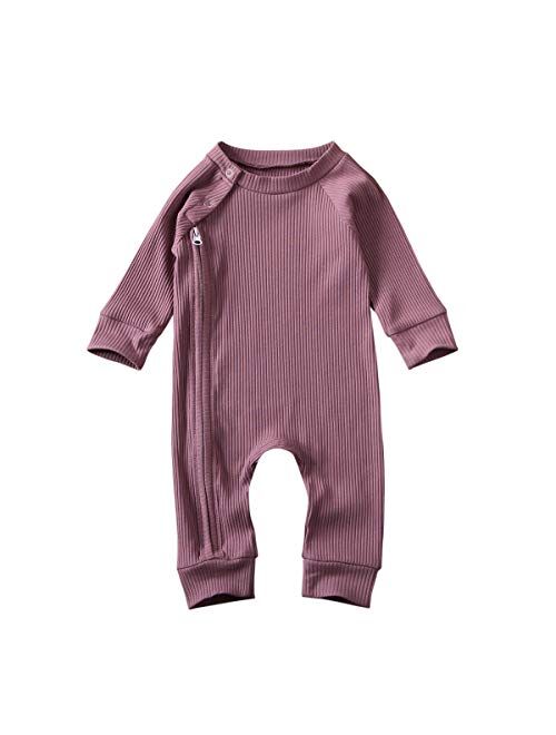 Ciycuit Newborn Baby Boy Girl Romper Clothes Infant Solid Ribbed Onesie Bodysuit Jumpsuit Outfits