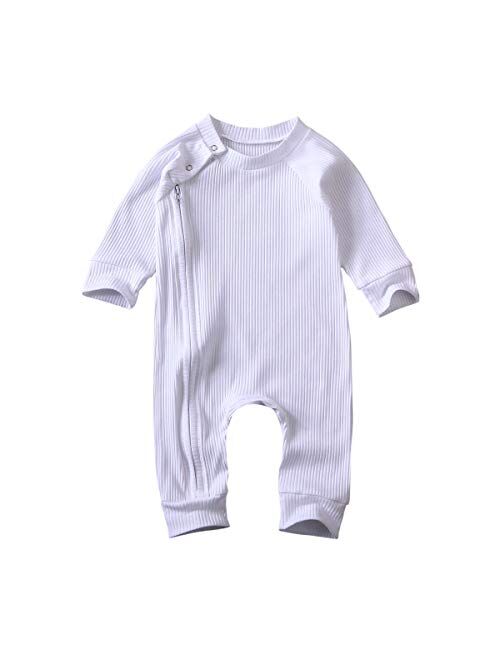 Ciycuit Newborn Baby Boy Girl Romper Clothes Infant Solid Ribbed Onesie Bodysuit Jumpsuit Outfits